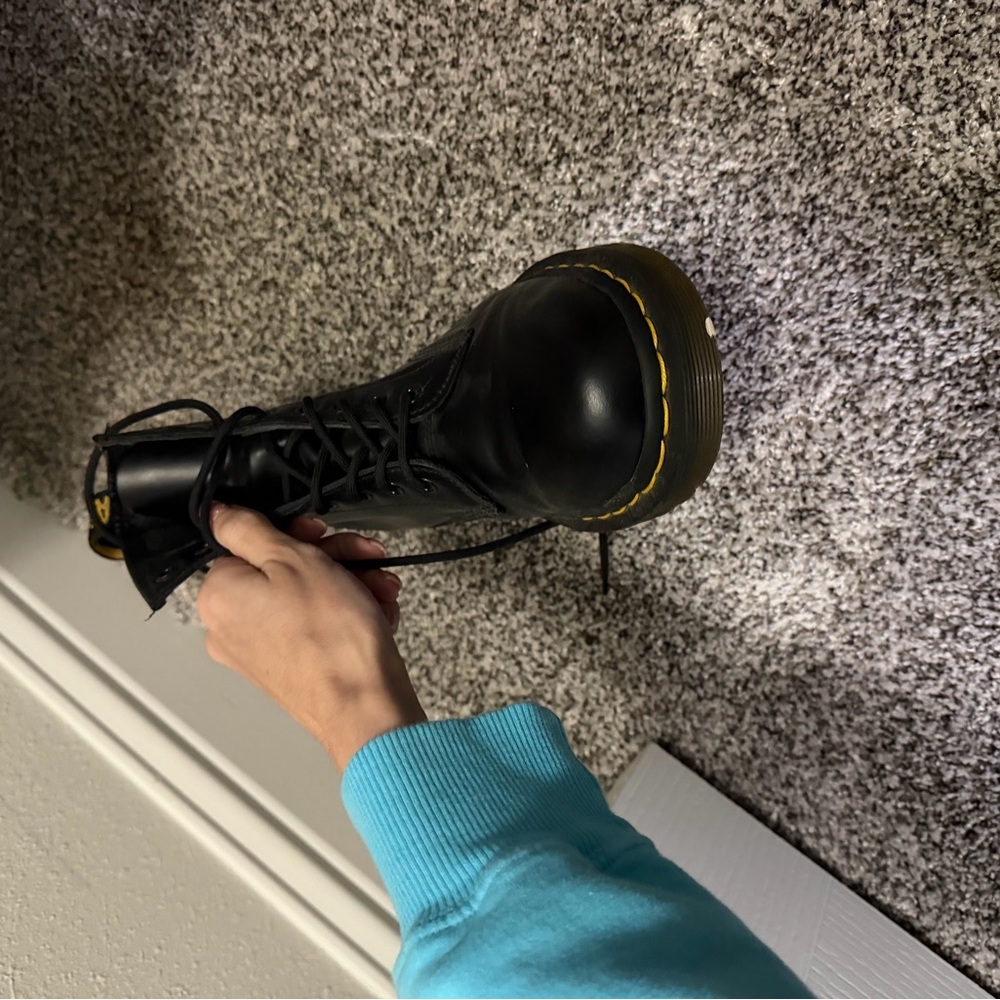 Dr Martens Black Lace-Up Boots with Yellow Stitching - Picture 6 of 8